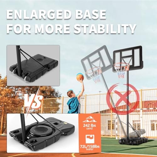 DUMOS 6.1-10FT Adjustable Height Portable Basketball Hoop Outdoor for Adult, 44 Inch Shatterproof Backboard w/Shock Absorbent Rim, Fillable Base, 2 Wheels for Swimming Pool/Indoor, Classic Black 3