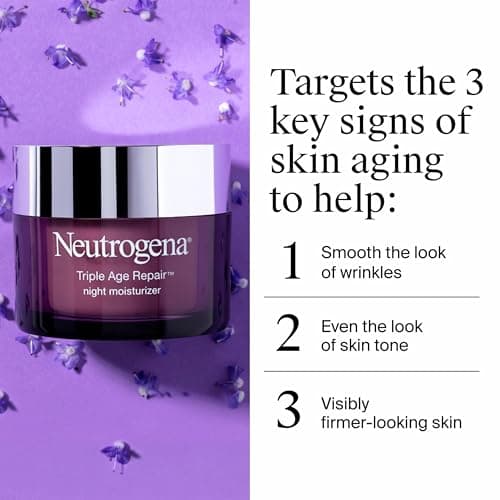 Neutrogena Triple Age Repair Night Cream, 1.7oz Jar, Anti-Aging Face Cream, Face Moisturizer For Women & Men, Hydrating Night Face Moisturizer for Even Skin Tone & Firming, Vitamin C 3