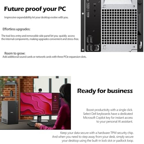 Dell ECT1250 Slim Tower Desktop(2025) - Intel Core Ultra 5 225(10 Cores, Up to 4.9GHz), Intel UHD Graphics, Wi-Fi 6, BT 5.4, Windows 11 Pro, Keyboard & Mouse & Accessories(32GB DDR5 RAM, 1TB SSD) 3