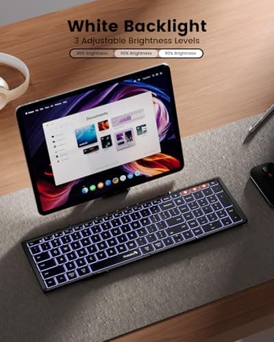 ProtoArc Backlit Foldable Keyboard, XK01 Plus Folding Portable Bluetooth Keyboard for Travel, True Full Size External Wireless Keyboards with Backlight for iPad Tablet Smartphone Laptop - Black 2