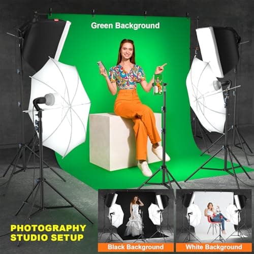 LINCO Lincostore Photo Video Studio Light Kit AM169 - Including 3 Color Backdrops (Black/White/Green) Background Screen 2