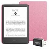 Kindle Essentials Bundle including Kindle (2024 release) - Black, Fabric Cover - Rose, and Power Adapter 2