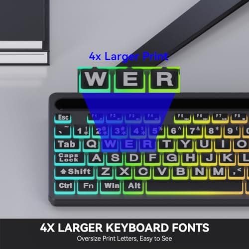 MARVO Large Print Backlit Keyboard, WK712 Wired Computer Keyboards with 7 Colors & 11 Modes Backlight, Tablet Phone Holder and Quiet Light Up Keys, Full-Size Gaming Keyboard for Windows, Mac 2