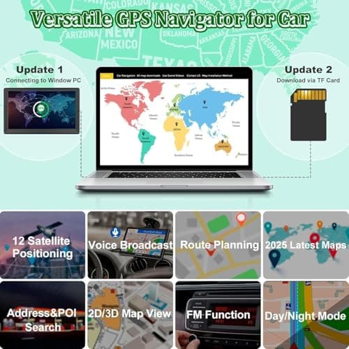 GPS Navigator for Car Truck RV, 9 inch Touch Screen Latest 2025 Map, Real Voice Spoken Turn-by-Turn Direction Reminding Navigation System for Cars, Vehicle GPS with Speed and Red Light Warning, FM 2