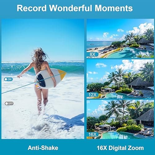 4K Underwater Camera 64MP Autofocus 16FT Waterproof Camera Dual-Screen Selfie 16X Underwater Camera for Snorkeling Waterproof Compact Floatable Digital Camera with 32GB Card 3