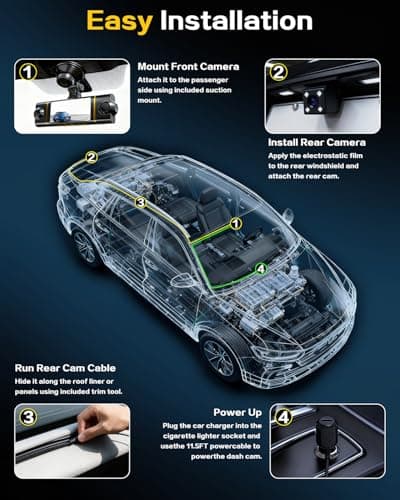 4 Channel 360° Dash Cam Front Rear Inside & Left Right, 4K+1080P*3 FHD Car Camera, 5GHz WiFi & App Control, 8 IR Lamps Night Vision, 24H Parking Mode, G-Sensor, Loop Recording, Includes 64GB SD Card 5