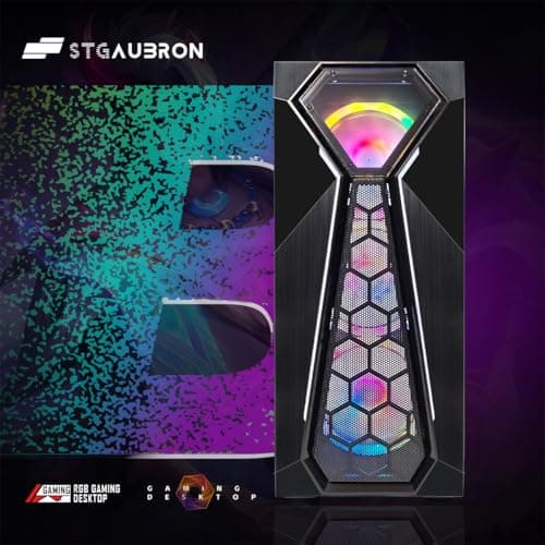 STGAubron Gaming PC Computer Desktop, AMD Ryzen 5 5500 up to 4.2G, GeForce RTX 2060 Super 8G, 16G DDR4, 1T SSD, WiFi 6, BT 5.2, RGB Fan x4, Windows 11 Home 2