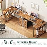 Huuger L Shaped Office Desk with Power Outlets, 47 Inch Computer Desk with 3 Drawers, Shelves, for Gaming, Corner Work, Home Office, Study, Rustic Brown 3