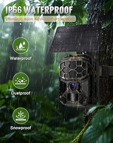 Cokque Trail Camera - Solar 8K 60MP WiFi Game Camera with 0.1S Motion Activated, 65FT Detection Distance, No Glow HD Night Vision, IP66 Waterproof, 32GB Card Included for Wildlife Monitoring. 5
