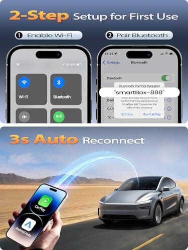 Mini Wireless CarPlay Adapter for iPhone & Android Auto (2026 Upgrade), No Delay, Fast & Stable Connection, Plug & Play, Converts Wired to Wireless Carplay Dongle for 2016+ Cars, USB-A/Type-C Port 3