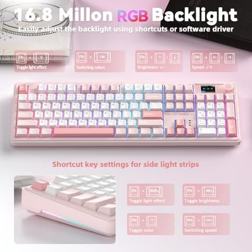 CORBOBO LINGBAO K108 Pro Wireless Mechanical Keyboard with Screen & Knob, Full Size Creamy Keyboard with Number Pad, 10000mAh Battery, PBT Keycaps, RGB Backlit, Hot-swappable Gaming Keyboards 4