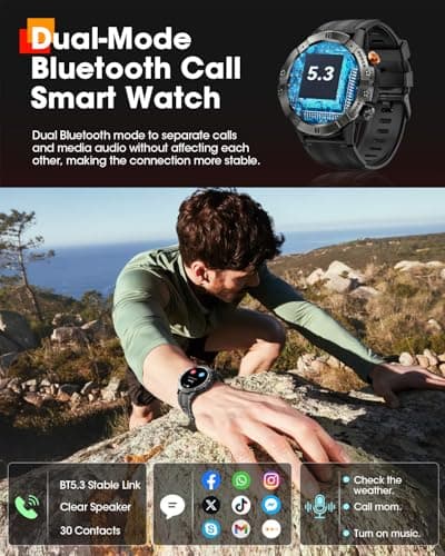 Smart Watches for Men, Bluetooth Call Military Smart Watch, Waterproof Fitness Tracker with Heart Rate/Blood Oxygen/Sleep Monitor/124 Sports Modes, Tactical Watch for Android Phones & iPhone (Black) 5