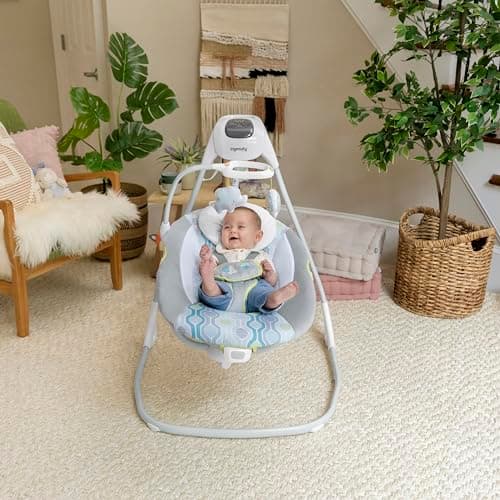 Ingenuity SimpleComfort Lightweight Compact 6-Speed Multi-Direction Baby Swing, Vibrations & Nature Sounds, 0-9 Months 6-20 lbs (Everston) 2
