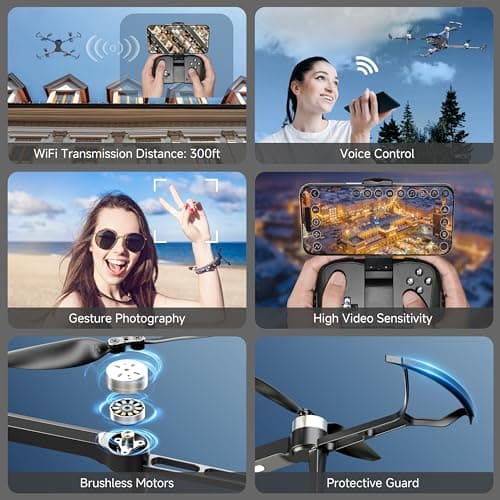 PLEGBLE Drones with Camera for Adults 4K Brushless Motor Drone for Kids Beginners, FPV Foldable RC Quadcopter with Propeller Guards, 2 Batteries, 1500mAh, 130° Lens, WiFi, Voice Control, Gesture Photography, Gift Toys for Men Boys 2