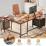 Furologee 66” L Shaped Desk with Power Outlet, Reversible Computer Gaming Desk with File Drawer & 2 Monitor Stands for Home Office with Storage Shelves, Rustic Brown 5