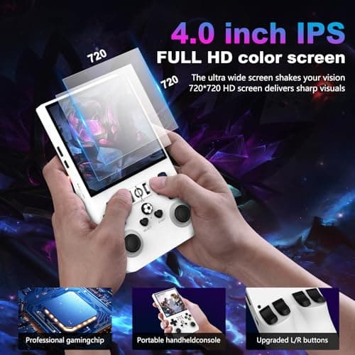 R36MAX Retro Handheld Game Console, 4.0 Inch 720x720 IPS Screen, Built-in 18,000+ Classic Game, Portable Hand Held Open Source Linux System, 4000mAh Battery Retro Gaming Console(White 64GB) 2