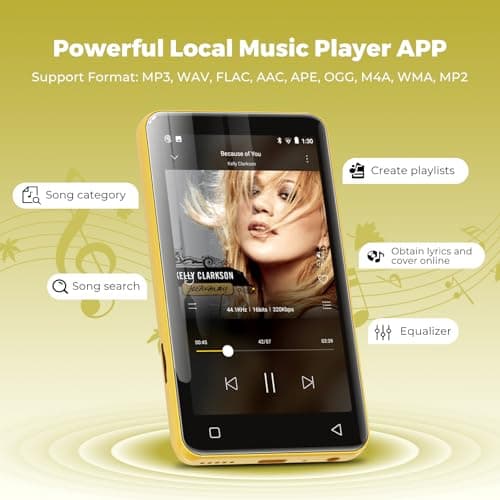MP3 Player with Bluetooth and WiFi,MP3 Player with Spotify,Spotify Kids,Audible,Pandora,Amazon Music,4" Music Player MP4 Up to 1TB(80GB,Gold) 3