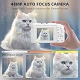 4K Digital Camera for Photography Autofocus, 2025 Latest 48MP Vlogging Camera for YouTube with SD Card, 2 Batteries, 3" 180°Flip Screen Compact Travel Camera for Teens with 16X Zoom (Off White) 3