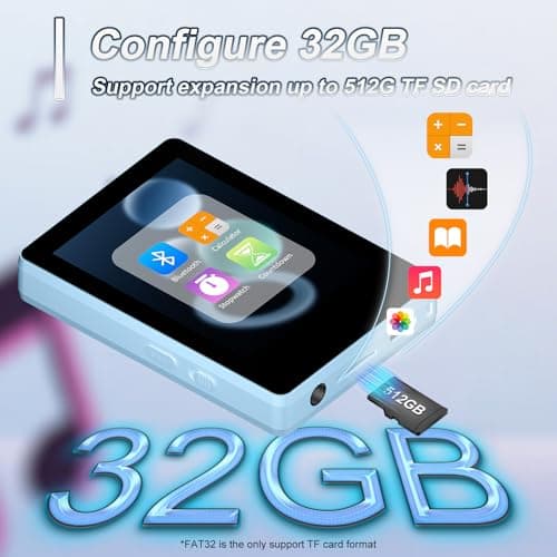 32GB Bluetooth MP3 Player with 2.4" Touch Screen, No Internet Needed, for Kids & Adults, Great for Commute, Workout, School, FM Radio, Voice Recorder, Gift Idea (Blue) 3