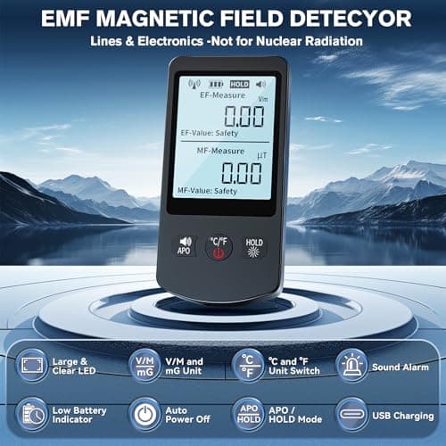 COLOR TREE EMF Meter Rechargeable Electromagnetic Field Upgrated 3-in-1 Radiation Detector Handheld Digital LCD Temperature Measure - Tester for Home Inspections - Outdoor and Ghost Hunting 3