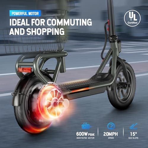 Electric Scooter, 8.5"/10"/12" Tires,Peak 500W/650W/700W Motor, 19/20/23/25Mph,15/16/18/20/30 Miles Long Range, Folding Scooter Adults for Commuting (12"-500W Peak-19Mph-20Minles-C10 Black-with Seat) 2