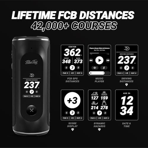 Blue Tees Golf Player+ AI-Powered GPS Speaker - Touchscreen Display, 10+ Hour Battery, 40,000+ Courses, Visual & Audible Distances, Hazard Detection, IPX7 Waterproof (Black) 3