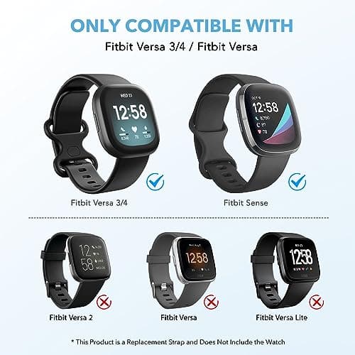 2 Pack Waterproof Bands Compatible with Fitbit Versa 3 / Fitbit Versa 4 / Fitbit Sense/Sense 2 Bands, Classic Soft Sports Replacement Wristbands for Women Men (Large 7.1''-8.7'', black/black) 4