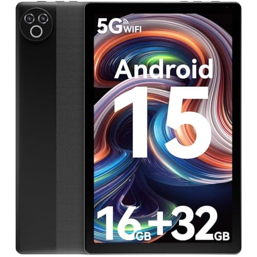 Tablet 10 Inch Android 15 OS GMS Certified Tablets PC 1.8 GHz 5-Core 16 (3+13) GB RAM 32 GB ROM 1 TB Expandable 1280x800 HD IPS Touch Screen 5000 mAh WiFi 6 Bluetooth 5.4 Dual Camera 2025 (Black)