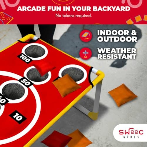 SWOOC Games - Coney Island Toss™ - Arcade Style Cornhole Board Set w/Carrying Case & 15+ Games - Corn Hole Games for Adults - Kids Bean Bag Toss Game - Kids Cornhole Set w/Bags - Outdoor Yard Games 4