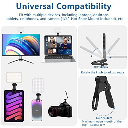 ALTSON 60 LED Portable Selfie Light Video Conference Lighting with Clip & Camera Tripod Adapter Rechargeable 2200mAh CRI 97+, 3 Light Modes for Phone iPhone Webcam Laptop Photo Makeup 2