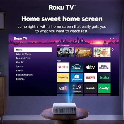 Aurzen Roku TV Smart Projector with Wifi and Bluetooth, Roku Streaming Experience Built-in, 1080P FHD, Dolby Audio, Auto Focus & Keystone, Zoom, Movie Portable Outdoor Mini Projector, White 4