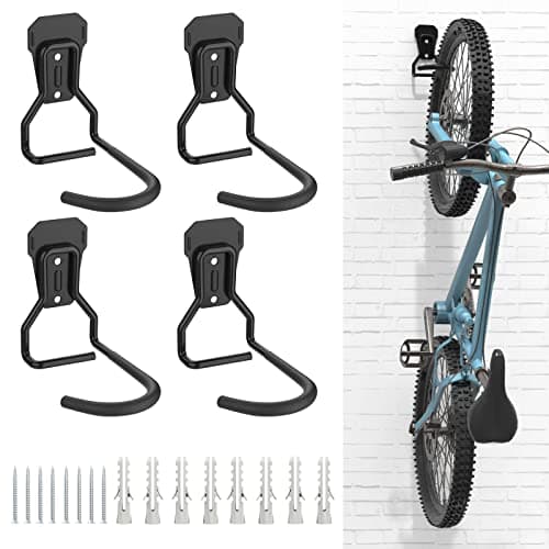 Housolution Bike Wall Mount with Fixed Hook, [4 Pack] Heavy Duty Bike Storage Rack, Bike Rack Vertical Stand for Garage - Easily Hang/Detach - with Screws Iron Bike Hanger Brackets