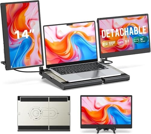 UK BONITOYS Laptop Screen Extender, 14" FHD 1080P Laptop Monitor Extender, Stretchable Base and Detachable Screen, Plug & Play, Triple Screen Extender Compatible with Windows, Mac, Chrome