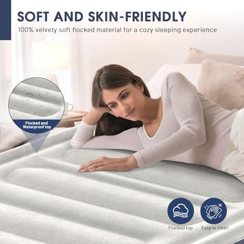 Twin Air Mattress with Built-in Pump,18''Raised Blow Up Mattress 2 Mins Self Inflation/Deflation,Upgraded Thicker Inflatable Mattress，Flocked Top Air Bed with Storage Bag for Guests,Home，Camping 3
