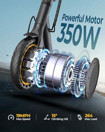 Electric Scooter with 350W Brushless Motor, 19 MPH Max Speed, 15 Miles Range, 8.5" Solid Tire, 3 Speed Modes, Cruise Control, Portable Commuter Escooter with APP, Dual Brake & E-Lock 5