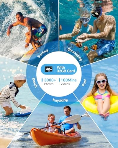 4K Underwater Camera Snorkeling 11FT Waterproof Camera 64MP Autofocus with 32GB Card Dual Screens Selfie 16X Zoom Floatable Compact Digital Camera Waterproof with 2 Batteries (Blue) 4