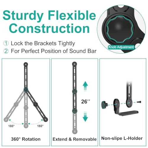 WALI Universal Soundbar Mount for TV, Heavy-Duty Bracket for Mounting Above or Below Screen, Holds Up to 33 lbs, Fits Samsung, Sony， Bose，LG，Vizio，Roku,Vizio,Bose & More (SBR206) 5