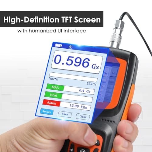 Gauss Meter Rechargeable Tesla Meter with ±1% Precision Hall Probe, 0~2500mT/0~25000Gs Magnetometer Magnetic Field Strength and Pole Tester with Data Logging & Alarm for Research, Laboratory 4