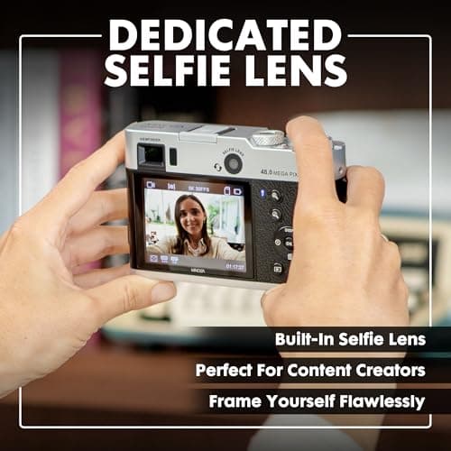 Minolta Retro Digital Camera – 48MP Autofocus Compact with 5K Ultra HD Video, Rear Selfie Lens, 16x Zoom, WiFi, 2.8-inch LCD Screen, Digital Stabilization, Optical Viewfinder, 32GB Card (Black) 4