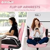 N-GEN Video Gaming Chair Ergonomic Computer Desk Office Chair with Lumbar Support Adjustable Height Swivel Wheels Flip-Up Arms PU Leather Home and Office (Pink) 5