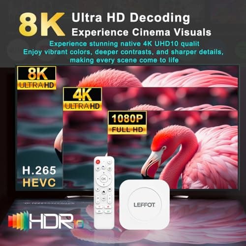 Android 14 TV Box 2025, LEFFOT M1 Plus 4K Ultra HD Streaming Device for TV, 4GB RAM + 128GB ROM, Android Box with Google Assistant Voice Remote, HDR 10, 2.4G & 5G WiFi 6, BT 5.4, RK3528 Quad-Core A53 3