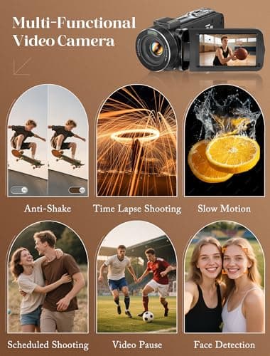 ZYDIIE 4K Video Camera Camcorder UHD 64MP Vlogging Camera for YouTube 18x Digital Zoom 3" 270° Rotation IPS Touchscreen Video Camcorder with Night Vision, Remote Control, 32GB Card, 2 Batteries 4