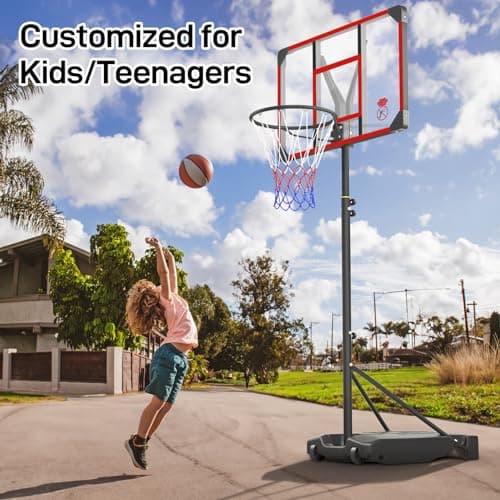 Yohood Kids Basketball Hoop Outdoor 4.82-8.53ft Adjustable, Portable Basketball Hoops & Goals for Kids/Teenagers/Youth in Backyard/Driveway/Indoor, with Enlarged Base and PC Backboard 3