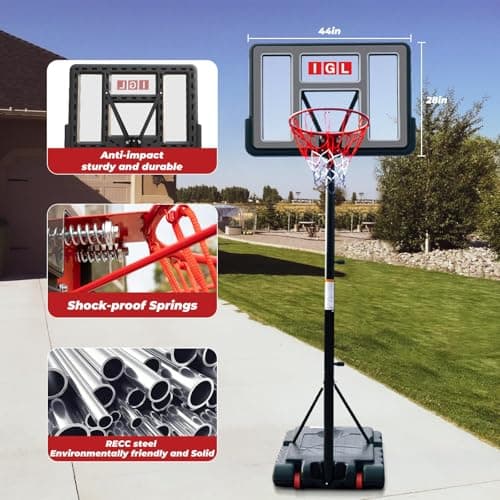 IGL Portable Basketball Hoop, 5.6-10FT Adjustable Basketball Goal System, 44 Inch Outdoor Basketball Hoop & Goals for Kids, Youth, and Adults in The Backyard, Driveway with PC Backboard (Black) 2