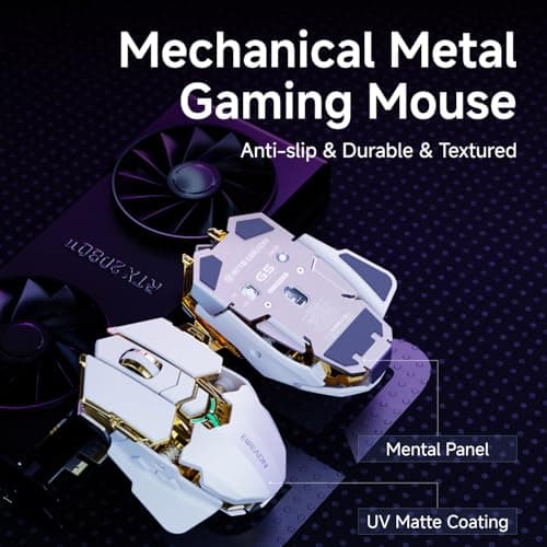 SEUNKWANG EWEADN G5 Wireless Gaming Mouse, 12800 Adjustable DPI RGB Mouse with 6 Backlit Modes, Rapid Fire Key, 9 Programmable Macro Buttons, Rechargeable Bluetooth Mouse for PC/Mac/Laptop - White 5