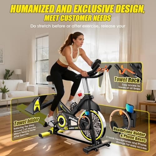 pooboo Exercise Bike, Brake Pad Stationary Bike for Home with Exclusive App, Adjustable Magnetic Resistance Quiet Indoor Cycling Bike with 350lbs Weight Capacity Extra Comfort Seat,Indoor Cycling Spin Bike Workout Bike with Tablet Holder and Fitness Courses for Weight Loss 3
