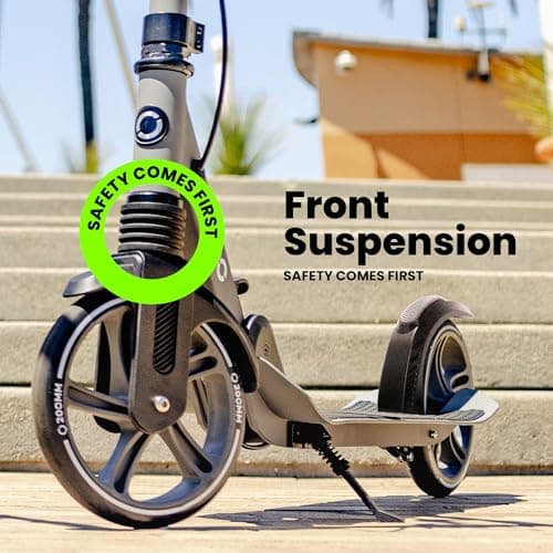 Aero Big Wheels Kick Scooter for Kids 8-12, Teens & Adults | Hand Brake, Rubber Deck Mat & Shock Absorption | Foldable & Height Adjustable, 220lbs Max 2