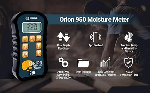 Orion® 950 Pinless Wood Moisture Meter by Wagner Meters I Accurate, Non-Damaging, Dual Depth Lumber Moisture Measurement, Bluetooth, Auto EMC, GPP/GPK & Dew Point Calculations (Standard Calibrator) 3
