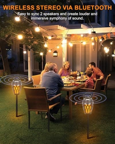MOFOKEAY 2 Pack Outdoor Bluetooth Speakers,Wireless Speaker with LED Flame Speaker BT 5.0,Waterproof Torch Lantern for Patio Pool Party,Gifts for Women Men 2