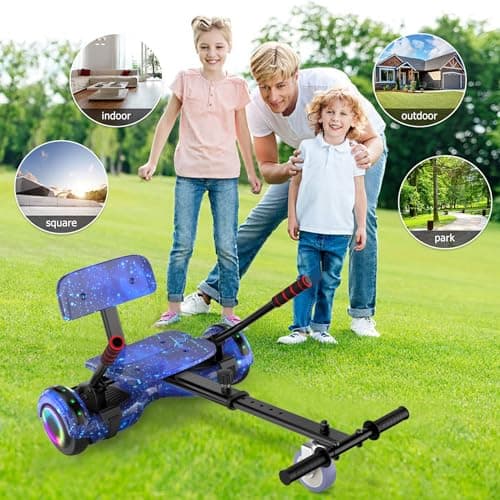 LIEAGLE Scooter With Seat Attachment, 6.5" Scooters Go Kart Combo With Colorful LED Lights & Bluetooth, For Kids Boys Girls Adults All Ages(Star Blue with Kart) 5